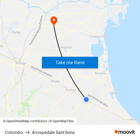 Colombo to Arcispedale Sant'Anna map