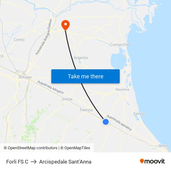 Forli FS C to Arcispedale Sant'Anna map