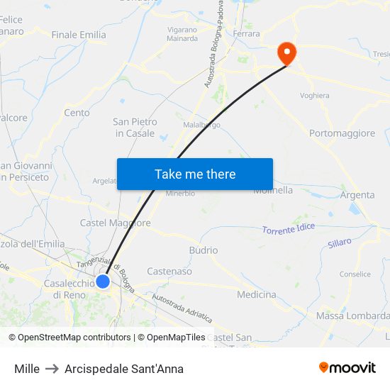 Mille to Arcispedale Sant'Anna map