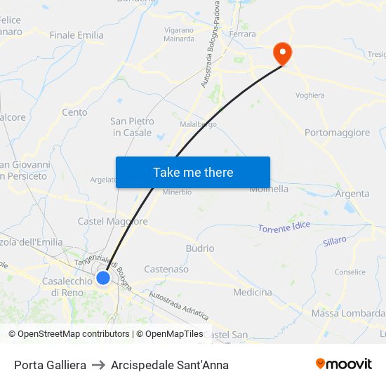 Porta Galliera to Arcispedale Sant'Anna map