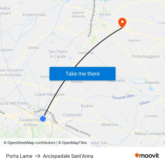 Porta Lame to Arcispedale Sant'Anna map