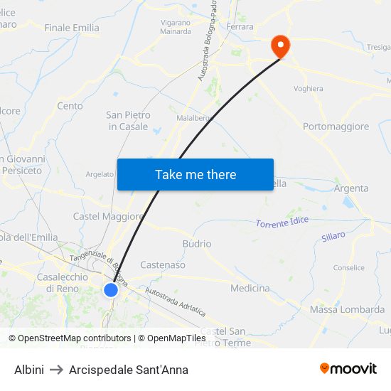 Albini to Arcispedale Sant'Anna map