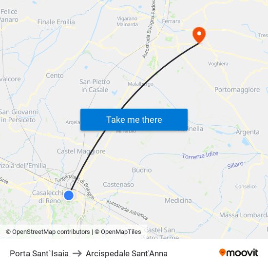 Porta Sant`Isaia to Arcispedale Sant'Anna map