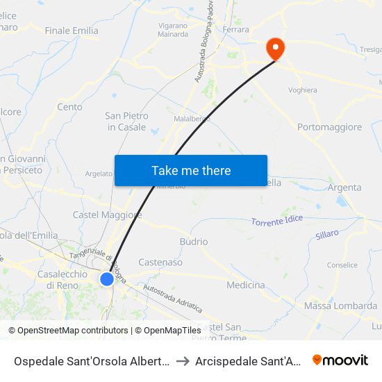 Ospedale Sant'Orsola Albertoni to Arcispedale Sant'Anna map