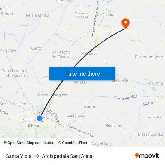 Santa Viola to Arcispedale Sant'Anna map