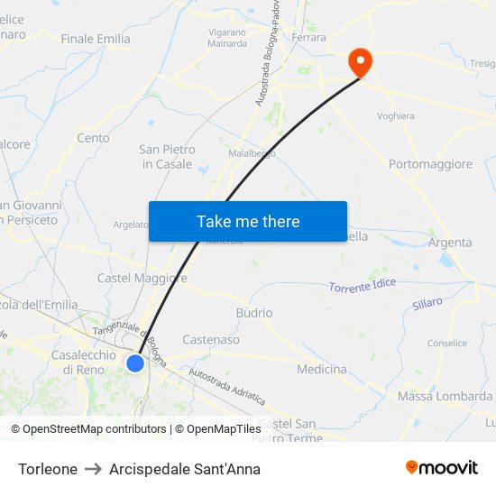 Torleone to Arcispedale Sant'Anna map