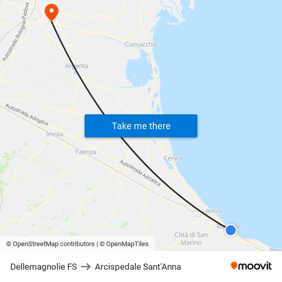 Dellemagnolie FS to Arcispedale Sant'Anna map