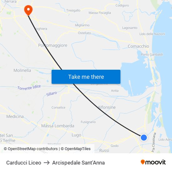 Carducci Liceo to Arcispedale Sant'Anna map