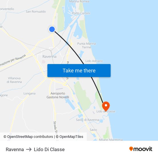 Ravenna to Lido Di Classe map