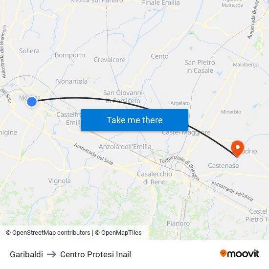 Garibaldi to Centro Protesi Inail map