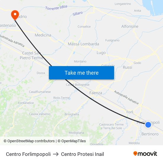 Centro Forlimpopoli to Centro Protesi Inail map