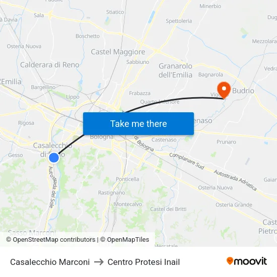 Casalecchio Marconi to INAIL Prosthesis Center map