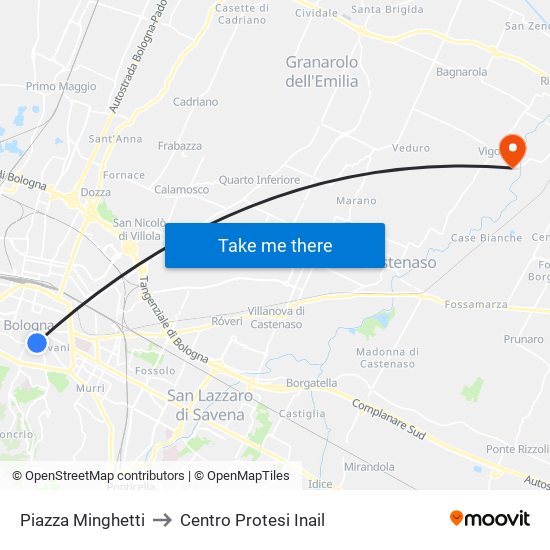 Piazza Minghetti to Centro Protesi Inail map