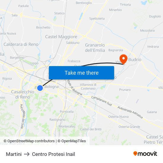 Martini to Centro Protesi Inail map
