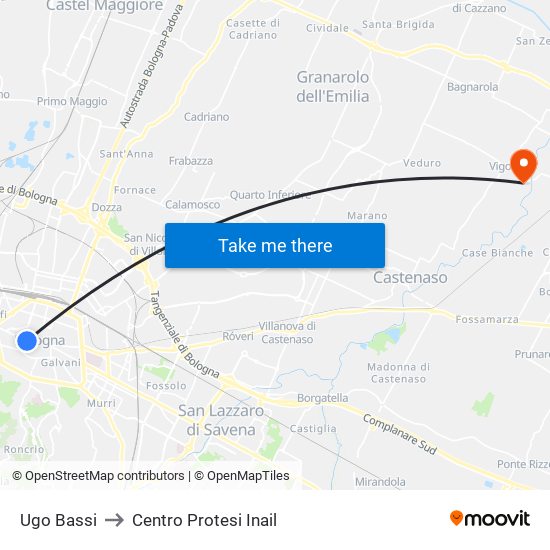 Ugo Bassi to Centro Protesi Inail map