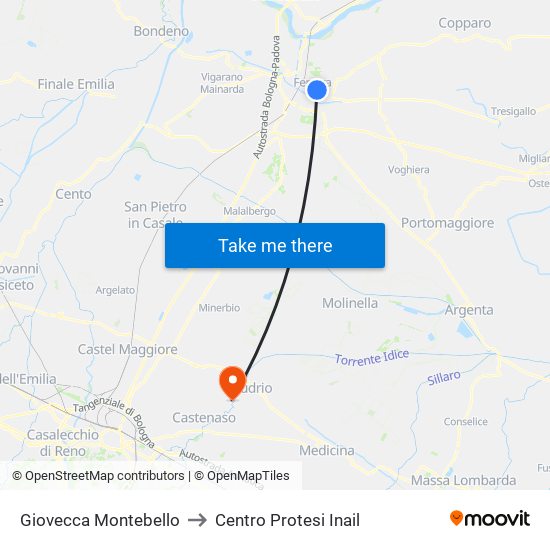 Giovecca Montebello to Centro Protesi Inail map