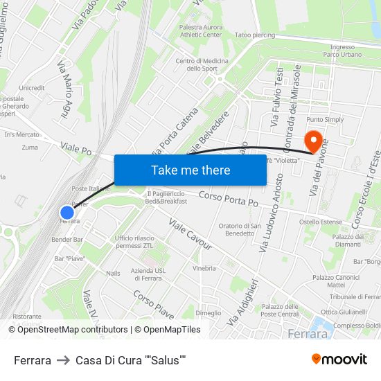 Ferrara to Casa Di Cura ""Salus"" map