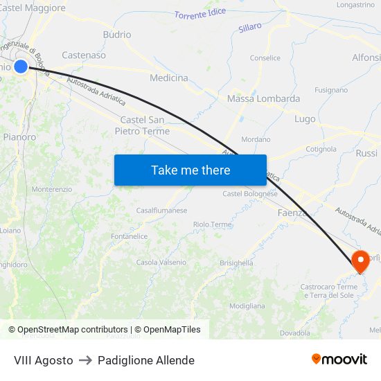 VIII Agosto to Padiglione Allende map