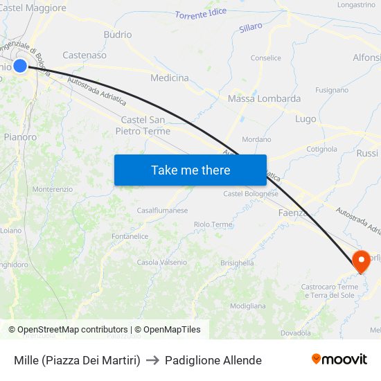 Mille (Piazza Dei Martiri) to Padiglione Allende map