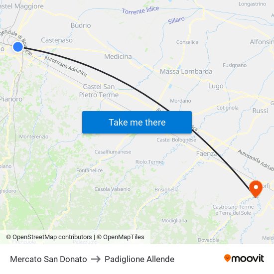 Mercato San Donato to Padiglione Allende map