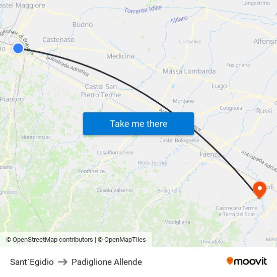 Sant`Egidio to Padiglione Allende map