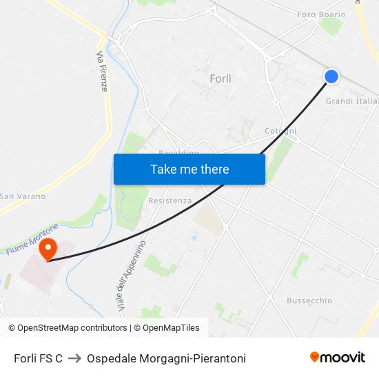 Forli FS C to Ospedale Morgagni-Pierantoni map