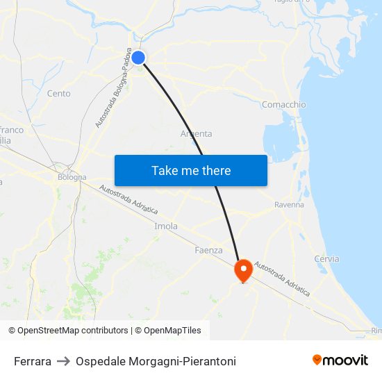 Ferrara to Ospedale Morgagni-Pierantoni map