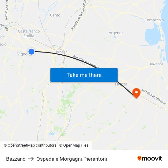 Bazzano to Ospedale Morgagni-Pierantoni map