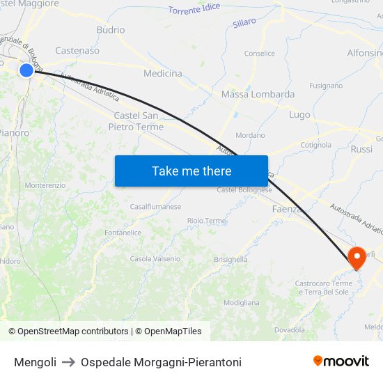 Mengoli to Ospedale Morgagni-Pierantoni map