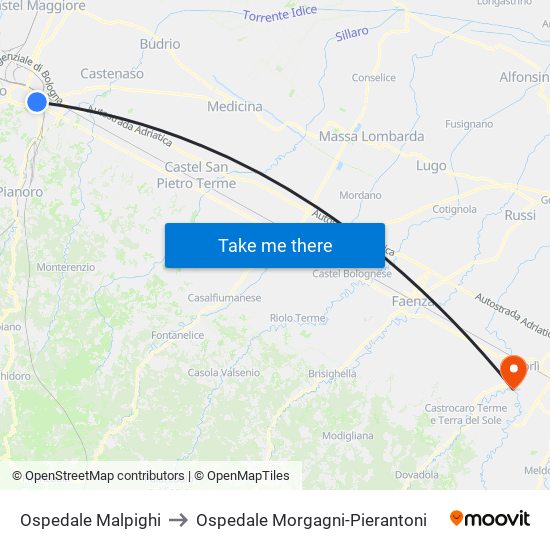 Ospedale Malpighi to Ospedale Morgagni-Pierantoni map