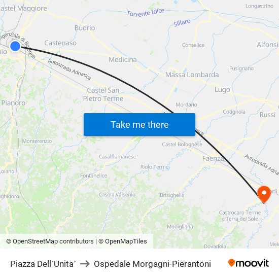 Piazza Dell`Unita` to Ospedale Morgagni-Pierantoni map