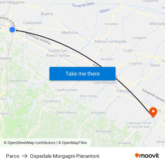 Parco to Ospedale Morgagni-Pierantoni map