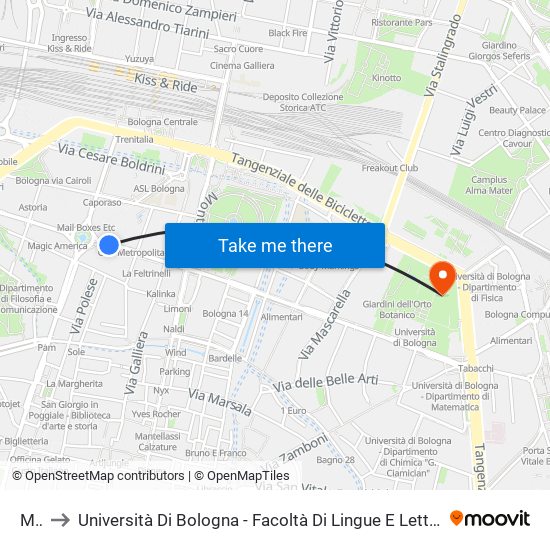 Mille to Università Di Bologna - Facoltà Di Lingue E Letterature Straniere - Presidenza map