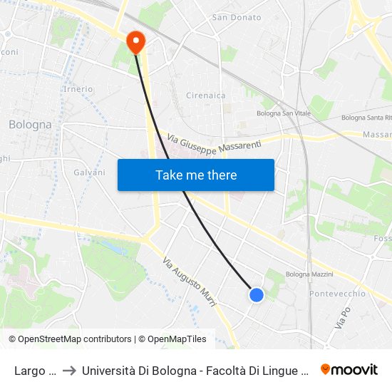 Largo Lercaro to Università Di Bologna - Facoltà Di Lingue E Letterature Straniere - Presidenza map