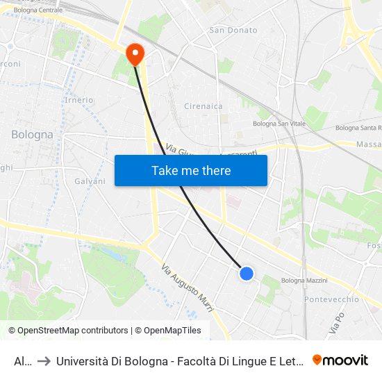 Albini to Università Di Bologna - Facoltà Di Lingue E Letterature Straniere - Presidenza map