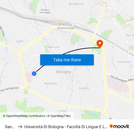 Sant`Isaia to Università Di Bologna - Facoltà Di Lingue E Letterature Straniere - Presidenza map