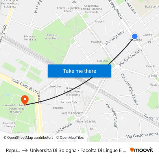 Repubblica to Università Di Bologna - Facoltà Di Lingue E Letterature Straniere - Presidenza map