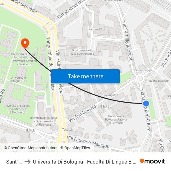 Sant`Egidio to Università Di Bologna - Facoltà Di Lingue E Letterature Straniere - Presidenza map