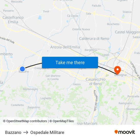 Bazzano to Ospedale Militare map