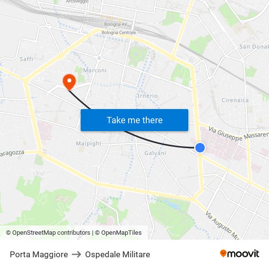 Porta Maggiore to Ospedale Militare map