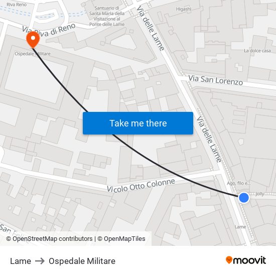 Lame to Ospedale Militare map