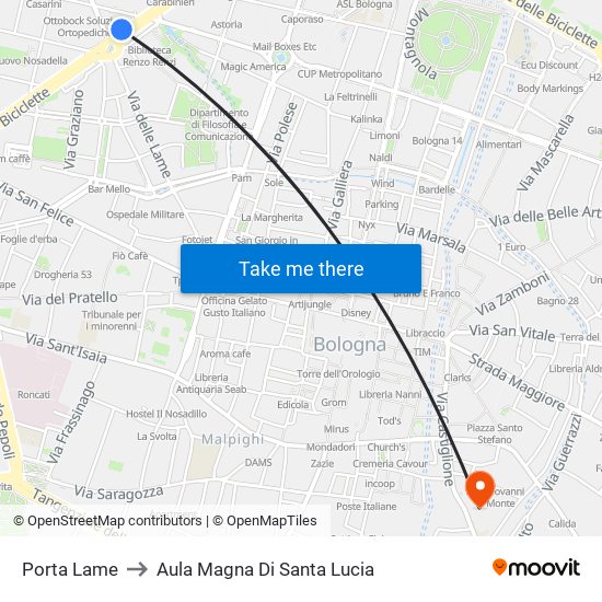 Porta Lame to Aula Magna Di Santa Lucia map