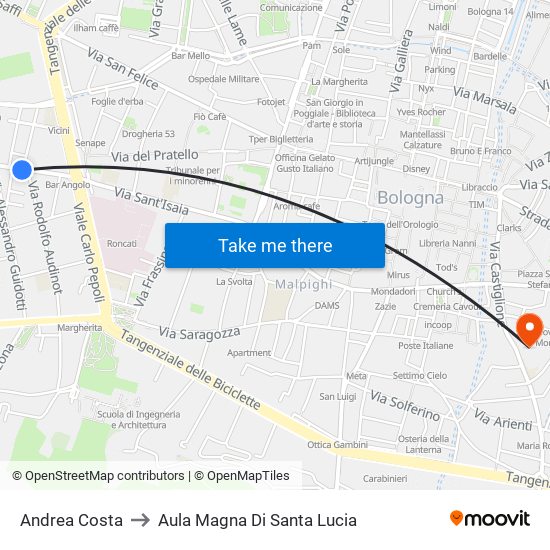 Andrea Costa to Aula Magna Di Santa Lucia map