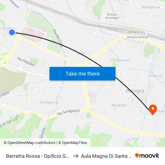 Berretta Rossa - Opificio Golinelli to Aula Magna Di Santa Lucia map