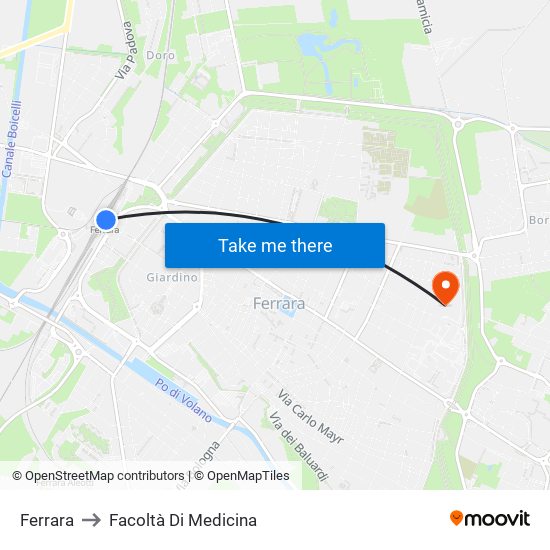 Ferrara to Facoltà Di Medicina map