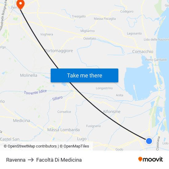 Ravenna to Facoltà Di Medicina map