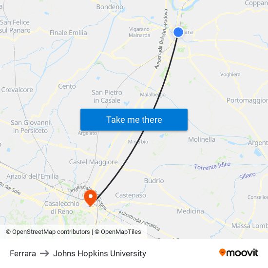 Ferrara to Johns Hopkins University map