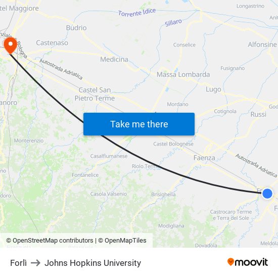 Forlì to Johns Hopkins University map