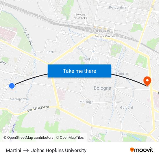 Martini to Johns Hopkins University map