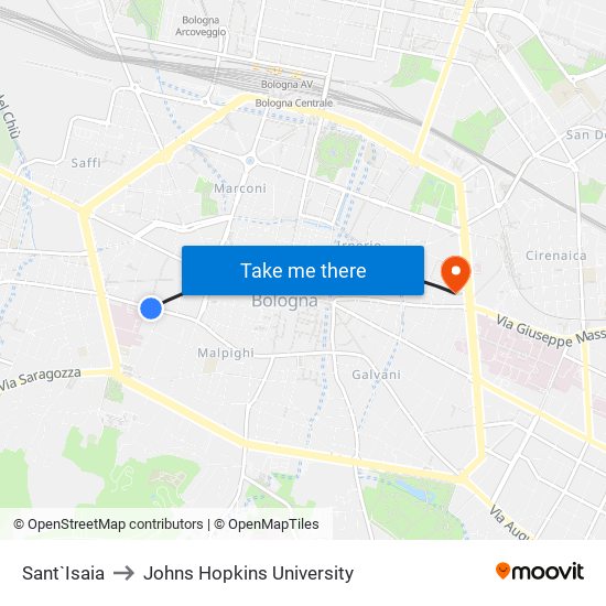 Sant`Isaia to Johns Hopkins University map